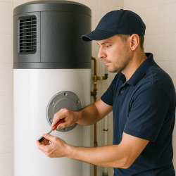 Scène d’un technicien installant un chauffe-eau thermodynamique à Grasse