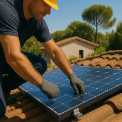 Zoom sur un panneau solaire en pose sur un toit résidentiel à Draguignan