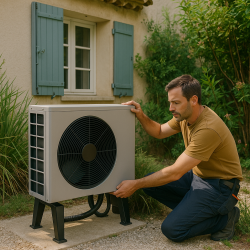 Pose d’une pompe à chaleur dans une habitation avec végétation à Grasse