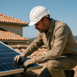 Technicien inspectant un panneau photovoltaïque en intervention rapide dans les Bouches‑du‑Rhône