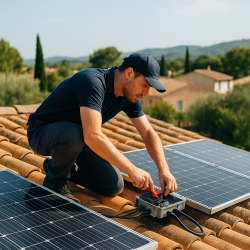 Technicien intervenant rapidement sur un panneau solaire en panne dans l’Hérault