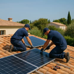 Entreprise installant des panneaux solaires sur une maison individuelle dans le Gard (30
