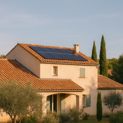 Maison résidentielle équipée de panneaux solaires dans le Vaucluse